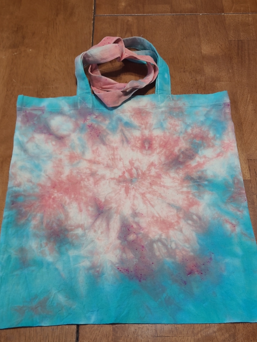 Tie-Dye Canvas Tote Bag - Pink/Peach & Blue